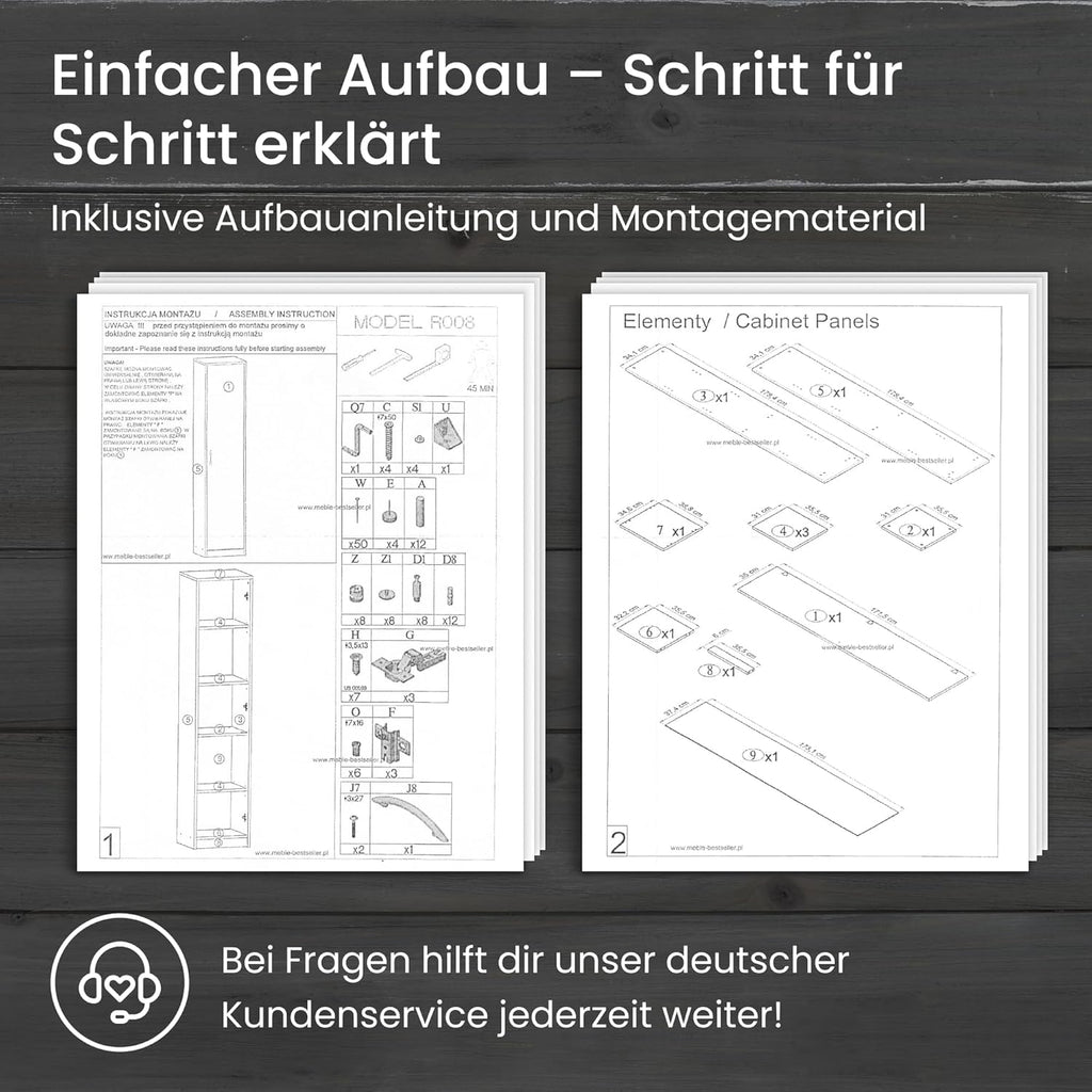Home Collective Regal mit 5 Ebenen in matt Aktenschrank mit 4 Einlegeböden und 1 Tür, Standregal 39 cm breit mit hochwertigen Polymergriffen ideal für Schlafzimmer Wohnzimmer Flur Büro Graphit Eiche