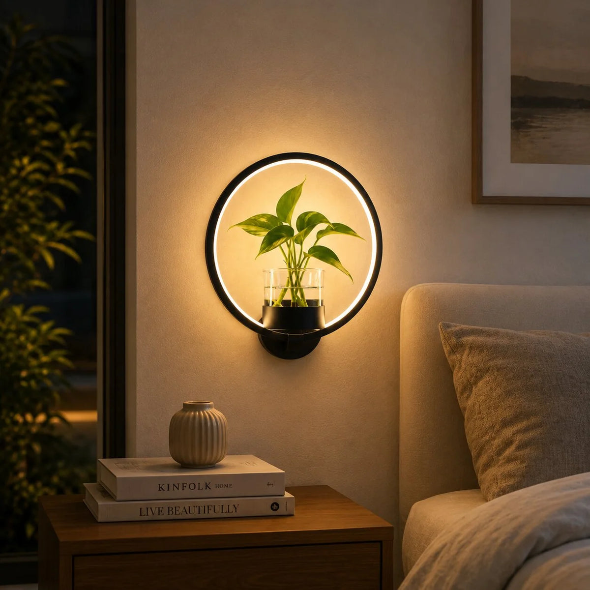 LED Wandlampe mit Glasvase | Wandvase