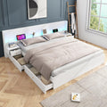 Doppelbett Bett 180x200 mit Stauraum 2 Schubladen, Extrabreiter LED-Kopfteil mit 2 Nachttischen & USB-Buchse, Holzbett Stauraumbett Bettgestell mit Lattenrost, Jugendbett, Ohne Matratze, Weiß