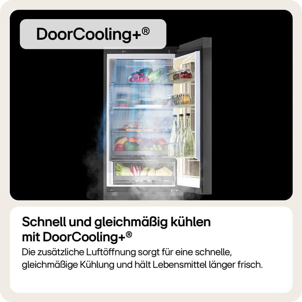 LG GBG7190CEV, Klasse C, 349 L, Kühl-Gefrierkombination mit Instaview und LED, Touch LCD Display, einstellbarem Farbwechsel, Total NoFrost, DoorCooling+, 59.5 x 67.6 x 186cm ꟷ Essence Black Steel
