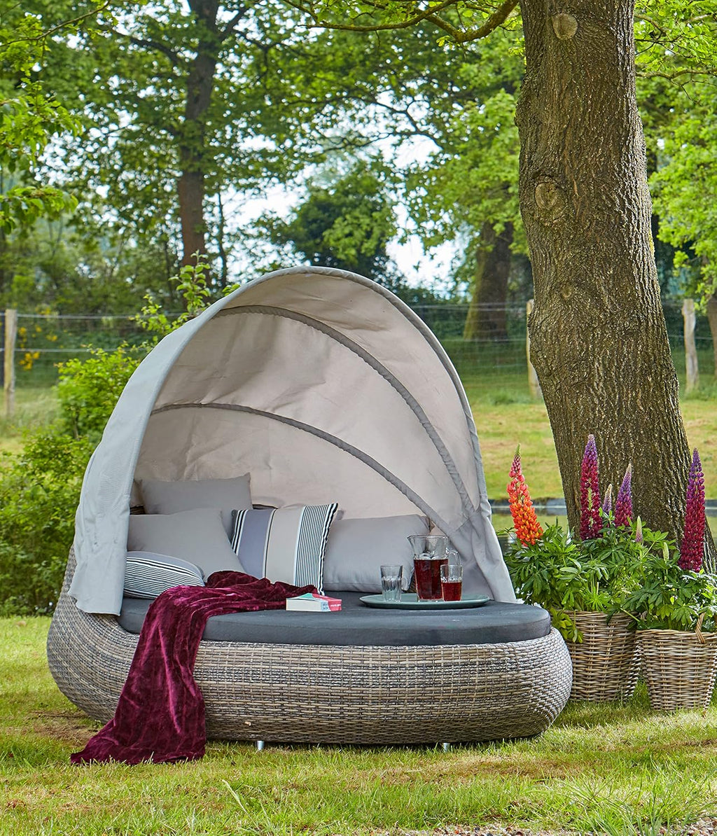 Dehner Sun-Lounger Florida, rund, ca. 220 x 160 x 159 cm, Aluminium/Polyrattan, braun/grau