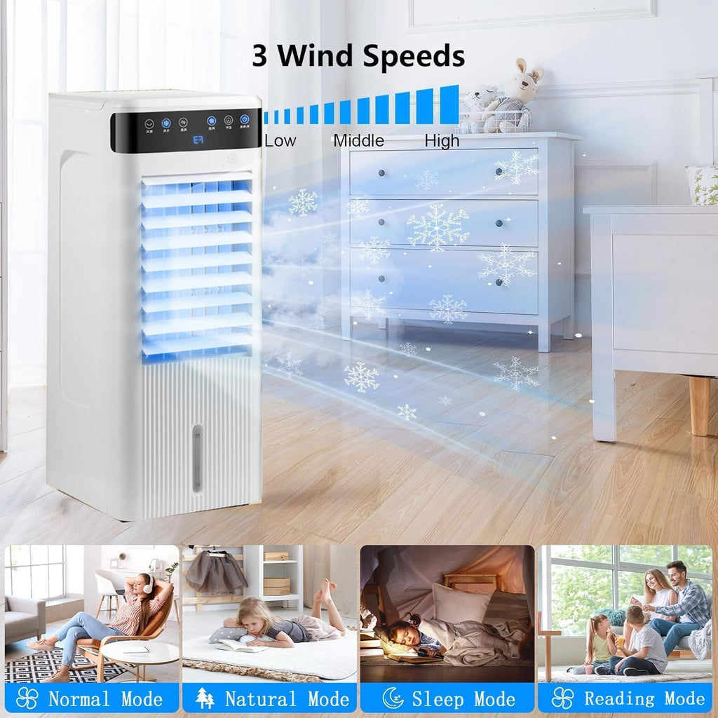 Mobiler Wassergekühlter Bodenventilator, leise oszillierende Klimaanlage mit 3 Windgeschwindigkeiten, Twin Turbolader, 4L Wassertank für Zuhause oder Büro
