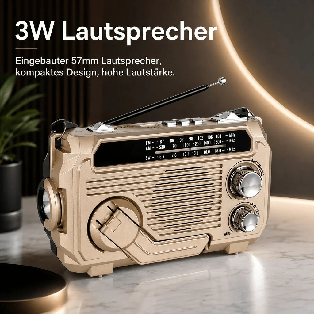 Notfallradio mit Handkurbel und Solarladung | Sturmkurbel