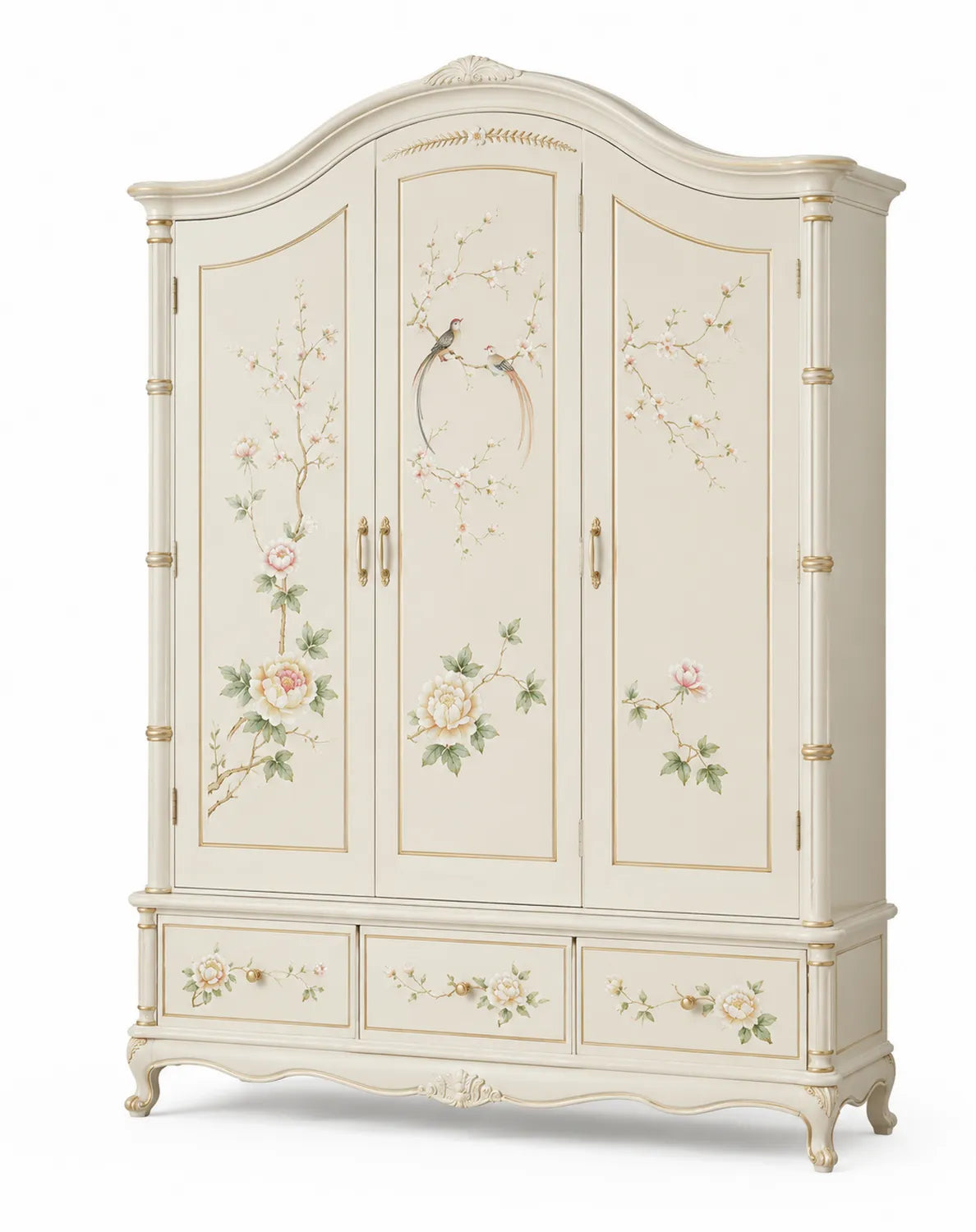 Garderobenschrank Holz handbemalt Creme 200x150x60 cm