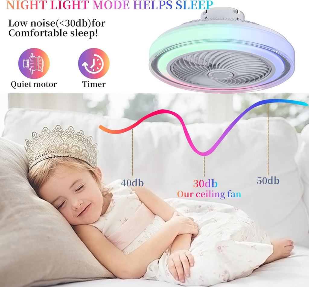 LED RGB Modern Fan Lampe Mit Ventilator Und Alexa 6 Windgeschwindigkeiten Bluetooth-Musiklautsprecher Deckenventilator Mit Beleuchtung Und Fernbedienung Für Wohnzimmer Und Kinderzimmer