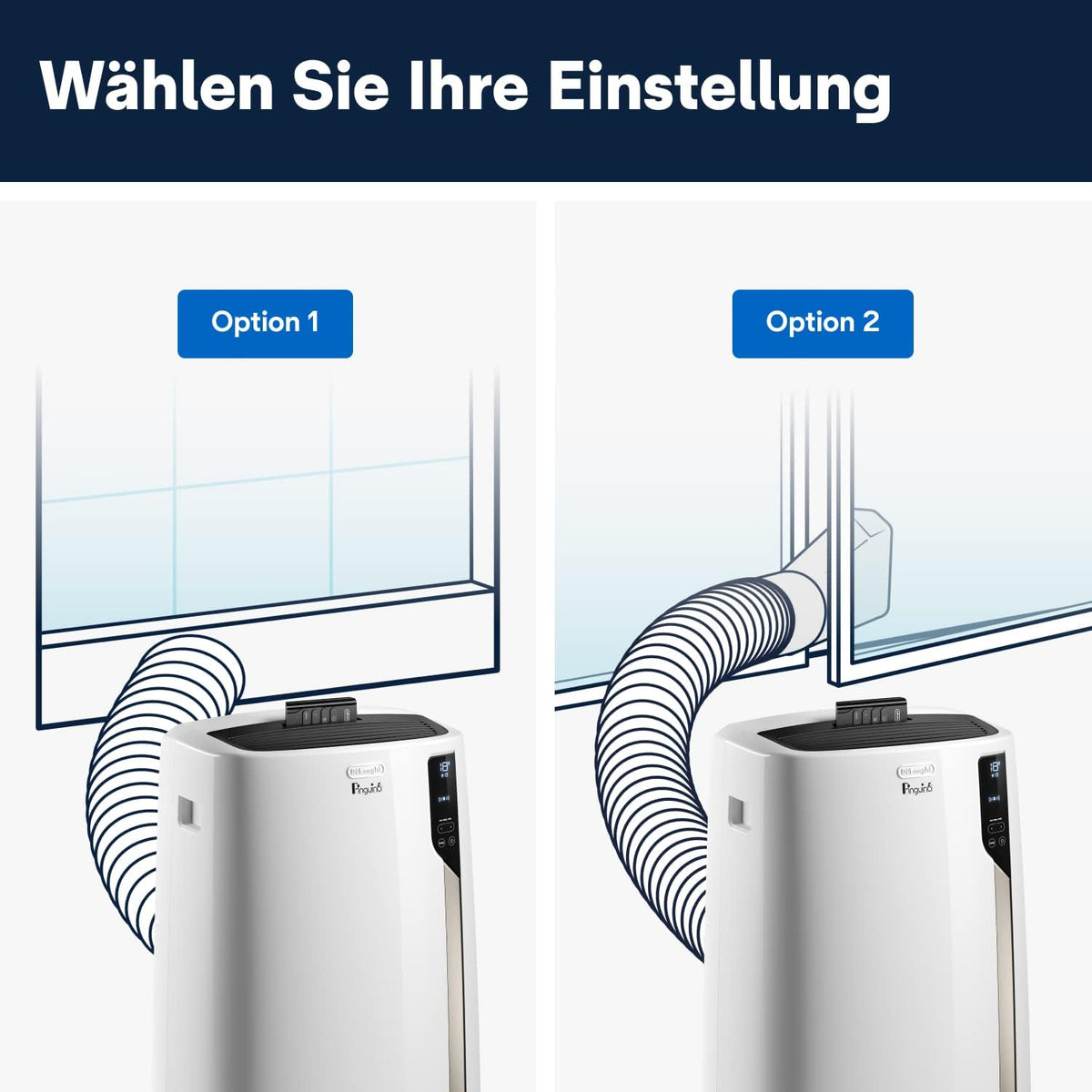 De'Longhi Pinguino PAC EM82, Mobile Klimaanlage für Rume bis zu 80 m, 9.400 BTU, 2,4 kW, 63 dB, Entfeuchtungsfunktion, Energieklasse A, 24h-Timer, Wei