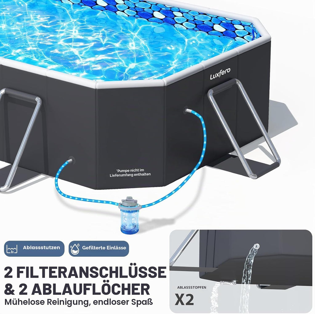 Luxfero Rectangular Frame Pool mit Dach, Faltbarer Aufstellpool Rechteckig, Verdickung Schwimmbecken mit Schatten, Schnelle Installation Gartenpool, Faltbarer Außen-Swimmingpool, 228 x 127 x 50 cm