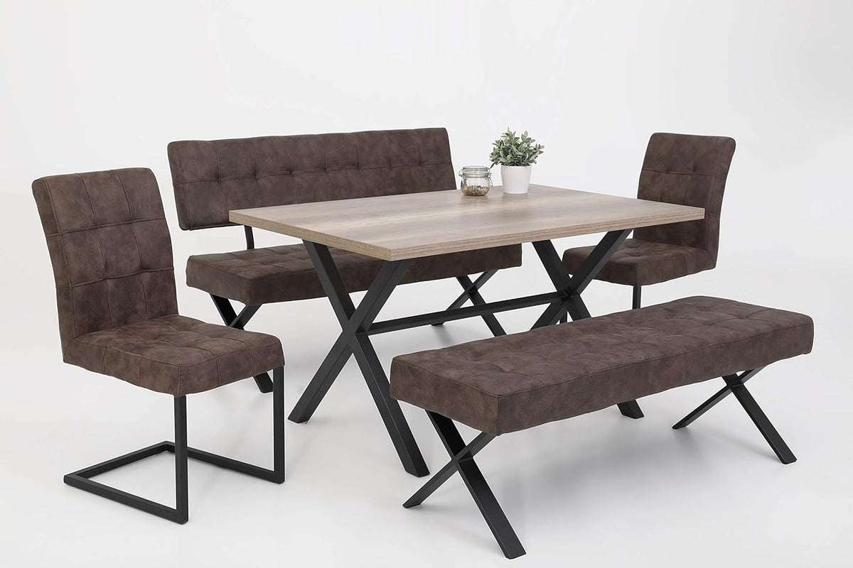 Hela Tische, Sitzbank Esszimmerbank Donna, Bezug Softex Vintageoptik Braun, X-Metallgestell Anthrazit, 140x45x48 cm