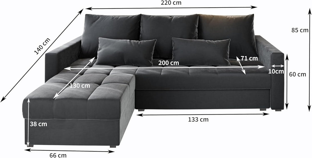 Masseno Ecksofa KOS PIK mit Schlaffunktion L-Form, Sofa mit Bettkasten, Wohnzimmersofa, Couch, Soffa, Bettsofa, Couchgarnitur- Blau, Kronos 09
