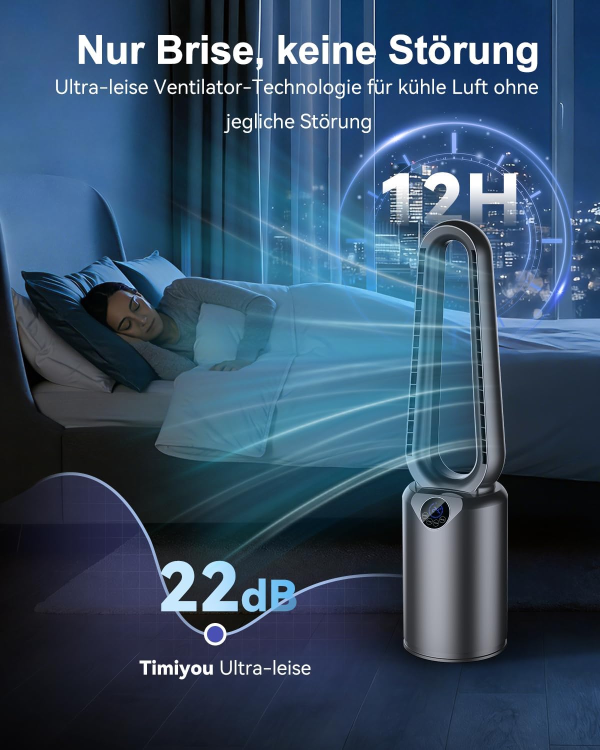 Turmventilator mit Luftreiniger & Fernbedienung | Sehr Leiser DC-Motor Ventilator | 90° oszillierende, 24 Geschwindigstufen, 3 Modi, LED-Display, 12h Timer, Standventilator für Luftzirkulation