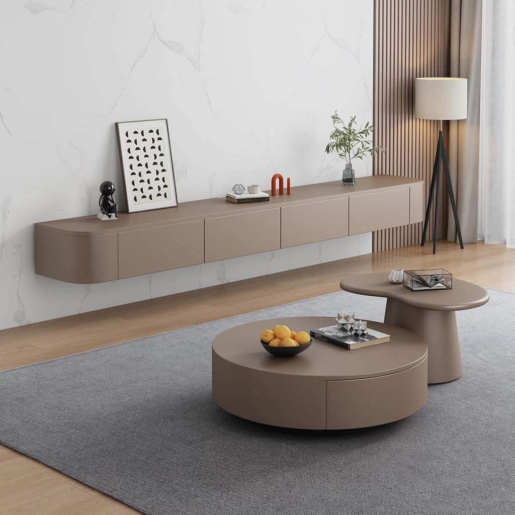 Schwebender TV-Ständer, Wandmontierte TV-Regale Mit Tür, TV-Medienkonsole, Schwebender TV-Schrank, Große TV-Bank Mit Stauraum Unter Dem Fernseher(Khaki,300CM/118.1")