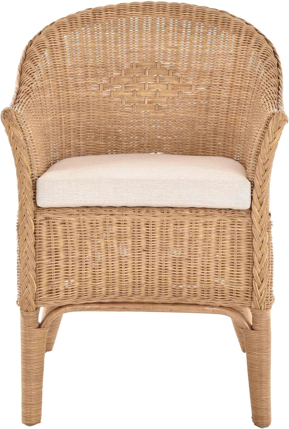 Rattan-Sessel Natur/Esszimmersessel Korb-Sessel inkl. Polster Beige/Rattanmöbel Rattansessel Rattanstuhl mit Armlehnen Lounge Flechtsessel (mit Polster, Honig-Dunkel)