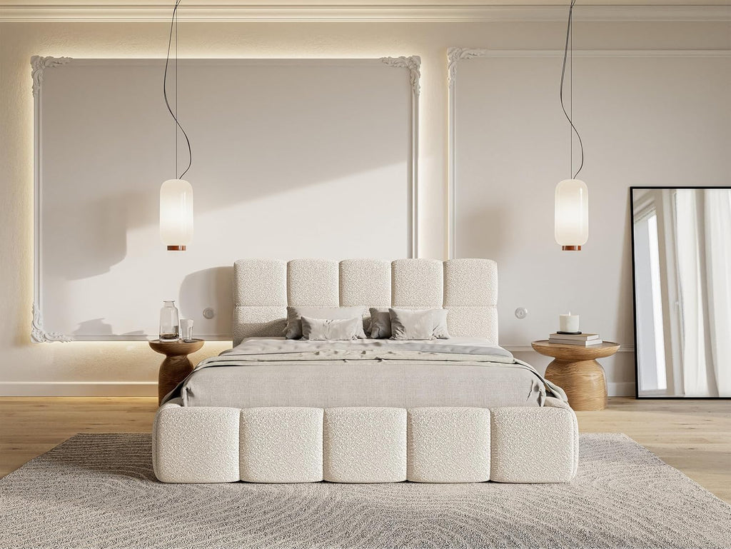 Selsey Bett Polsterbett Mit Stauraum Bettkasten 160 x 200 cm Boucle Gewebe Reißfest Cloudy Hellbeige