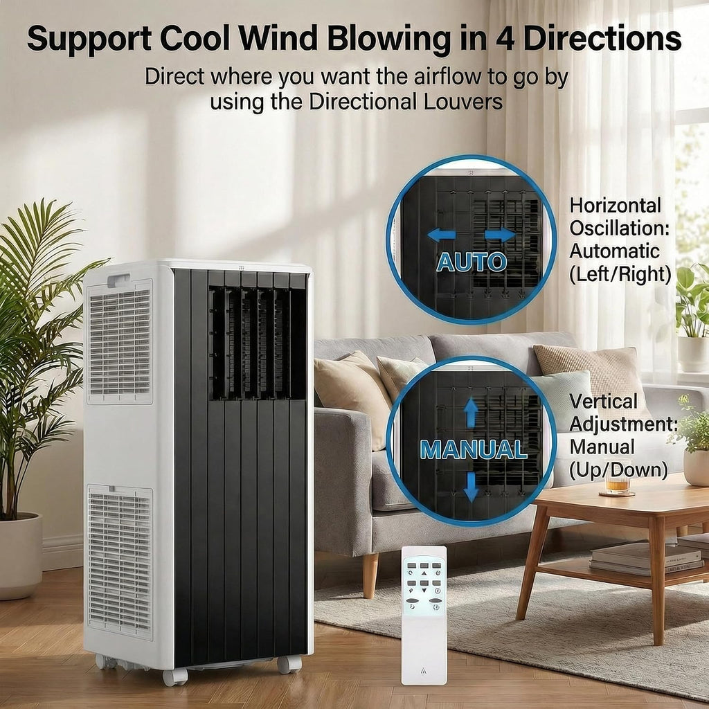 Mobile Klimaanlage, 8000 BTU, 3 in 1 AC Kühlung, tragbare Klimaanlage mit Sleep-Modus, Bodenklimaanlage ohne Belüftung, 3 Lüfter