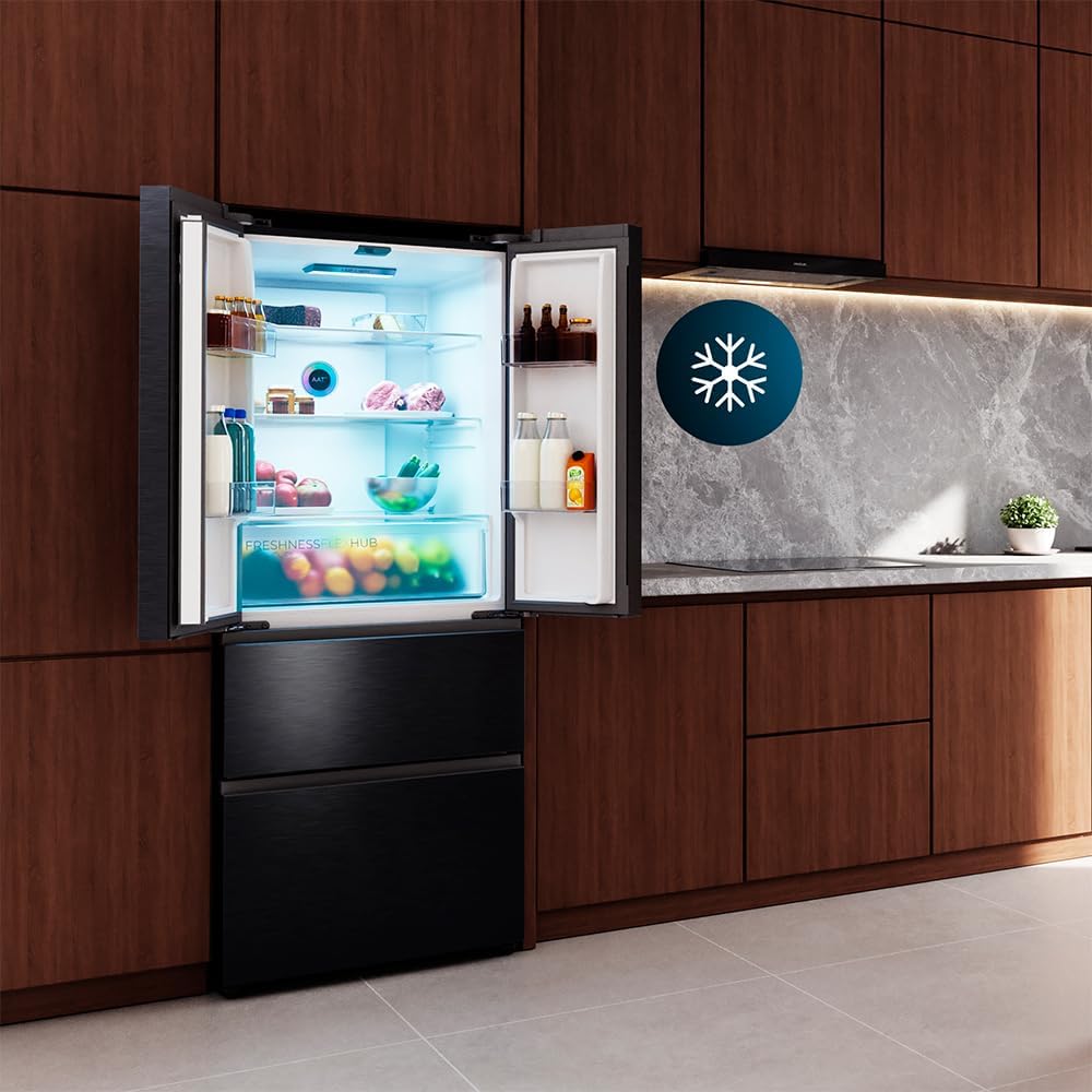 Cecotec Kühlschrank Französische Tür Total No Frost Bolero CoolMarket F2D 403 Inox E, Extra Kapazität Max 403 L, Höhe 170 cm und 70 cm Breite, FreshNessFlexHub Schublade, Inverter-Kompressor