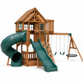 Holzspielplatz mit Rutschen und Schaukeln für den Außenbereich