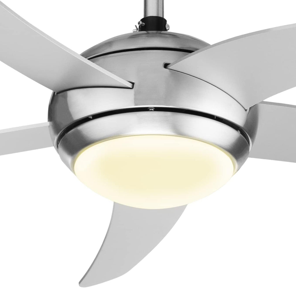 Tristar VE-5815 Deckenventilator mit Licht (E14 Fassung) und Fernbedienung; 112 cm ø; 3 einstellbaren Leistungsstufen; 55 Watt Leistung; Silber