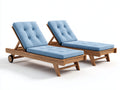 Sonnenliege Set Holz 195x70x90 cm - naturfarben-blau - modernes Design für Garten und Terrasse mit verstellbarer Rückenlehne und Rollen