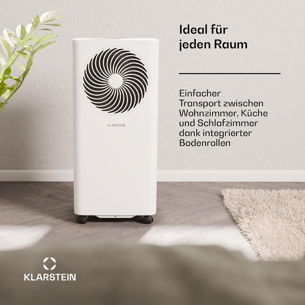 Klarstein Aero Ring Mobiles Klimagerät – 7000 BTU, 3-in-1: Kühlen, Entfeuchten & Ventilator, Smart App & Sprachsteuerung, Für Räume bis 25 m², Energieeffizienz A, R290, Leichtgängige Rollen, Weiß