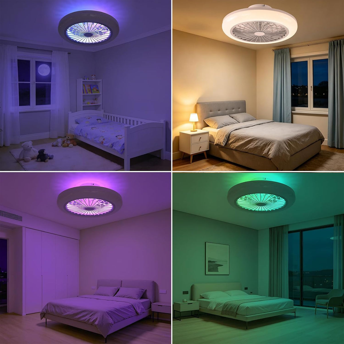 45cm Deckenventilator mit Beleuchtung Leise, LED RGB Deckenleuchte mit Ventilator und Fernbedienung Dimmbar, 6 Windstufen Reversibel, APP Timer mit Integrierter Lautsprecher für Schlafzimmer