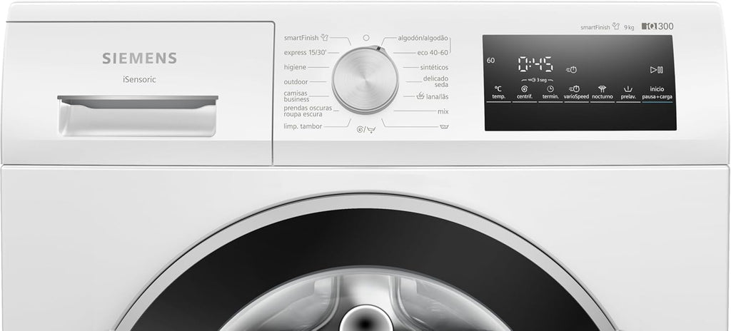Siemens Waschmaschine, iQ300, 9 kg Kapazität, Schnellprogramme, smartFinish, weiß, WM14N292EP