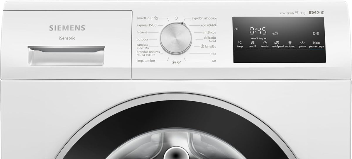 Siemens Waschmaschine, iQ300, 9 kg Kapazität, Schnellprogramme, smartFinish, weiß, WM14N292EP