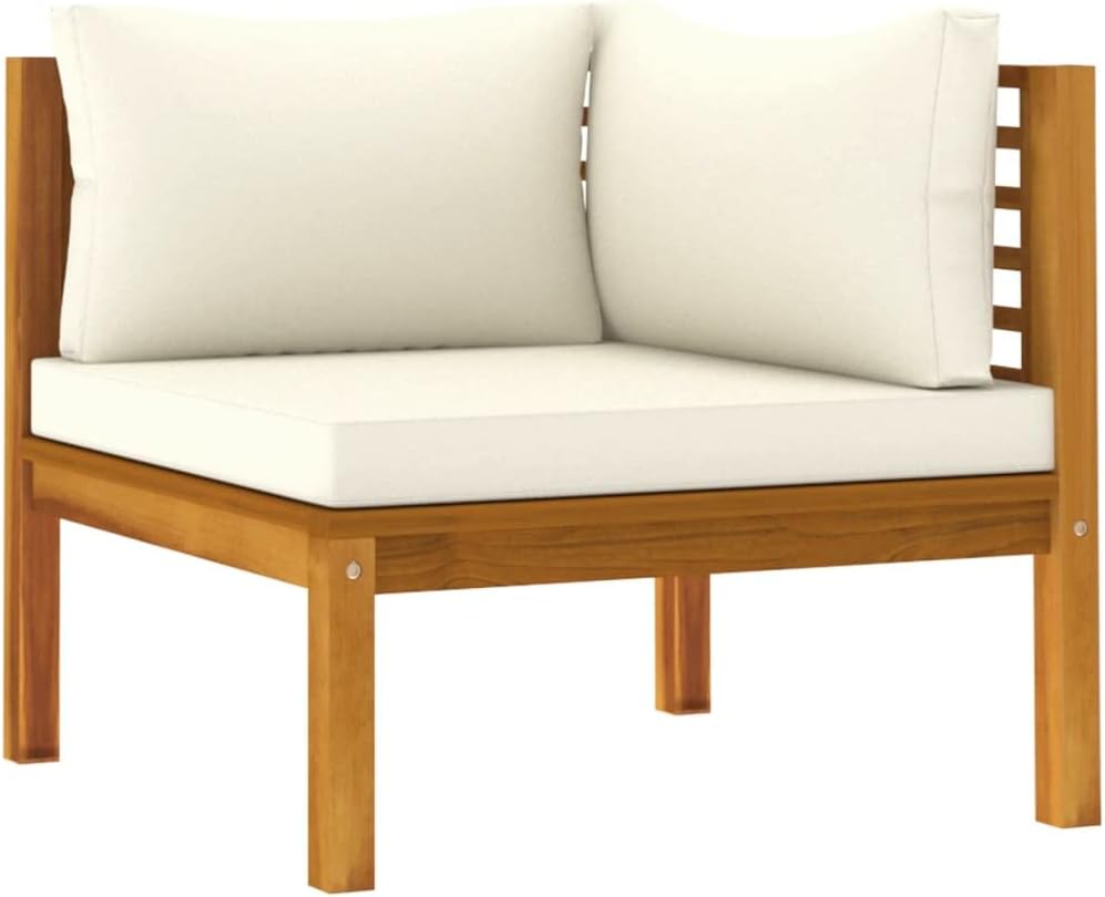 vidaXL Akazienholz Massiv Gartenmöbel 5-TLG. mit Creme Kissen Tisch Mittelsofa Ecksofa Sofa Lounge Gartenset Garten Garnitur Sitzgruppe Gartensofa