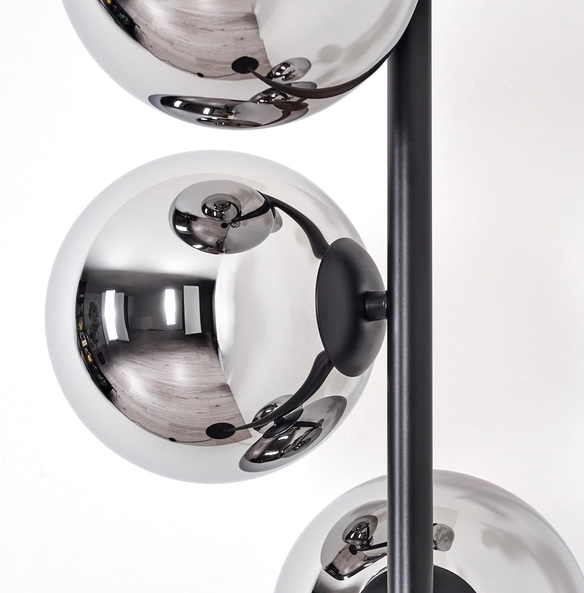 HOFSTEIN Stehleuchte Gastor, Stehlampe aus Metall/Glas in Schwarz/Chrom/Rauch, Leuchte im Retro/Vintage-Design mit Glasschirmen (Ø 15 cm) u. Fußschalter, 160 cm, E14, Wohnzimmer, Schlafzimmer, Büro
