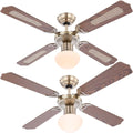LED Deckenventilator mit Zugschalter Ventilatorlampe Decke 3 Stufen Ventilator Deckenleuchte, Vor-Rücklauf, Eiche Geflecht Glas Altmessing, 1x LED 9W 810Lm, D 106,6 cm