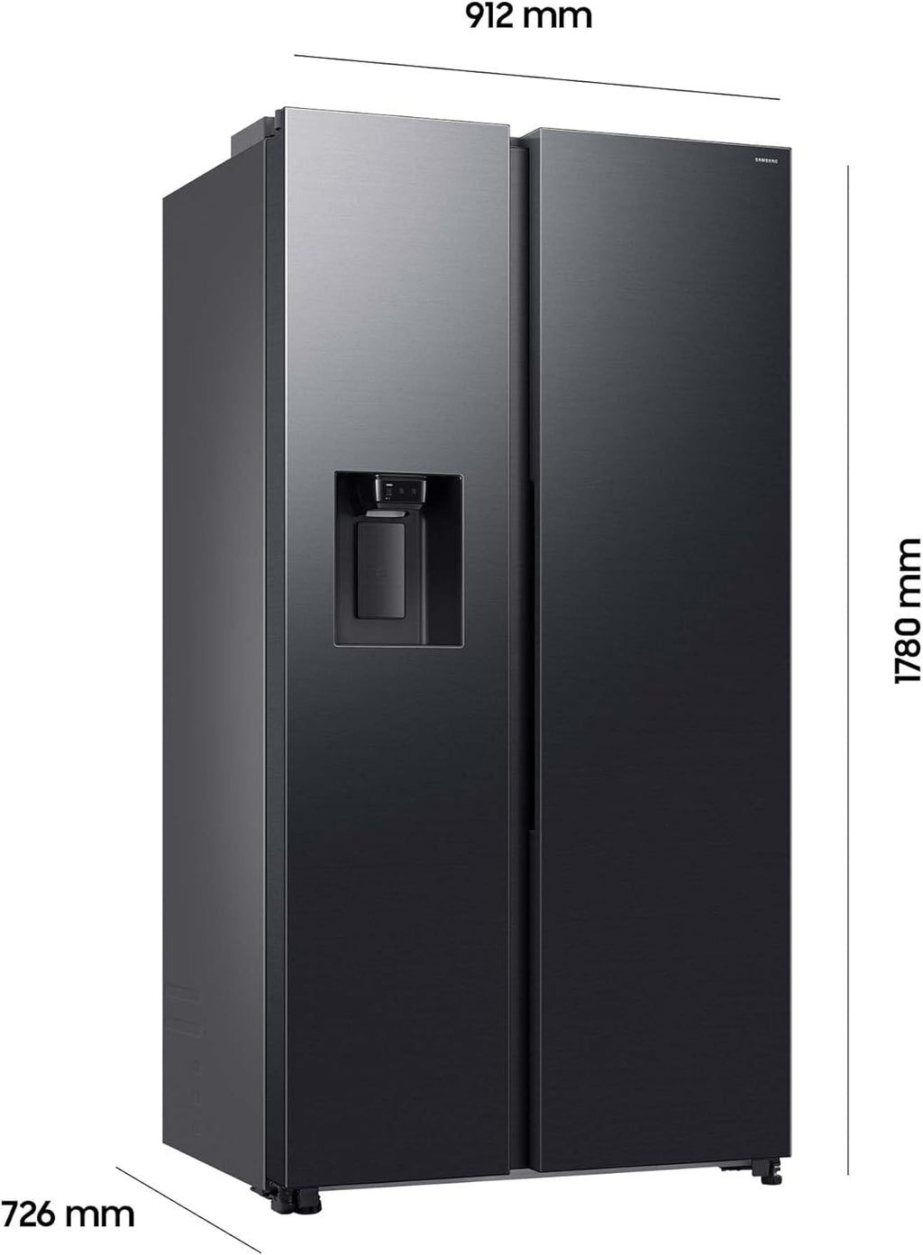 Samsung RS70F65KDFEF Side-by-Side Kühl-Gefrierkombination, AI Kühlschrank mit Gefrierfach, 178 cm, 640 l, Eis-/Wasserspender mit Wassertank, AI Energy Mode, Metal Cooling, Black Steel