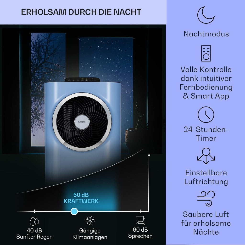 Klarstein Mobile Klimaanlage mit Abluftschlauch, 5-in-1 Klimagerät, Ventilator, Luftentfeuchter, Luftreiniger & Nachtmodus, App-Steuerung, Kleine & Portable für Wohnung & Büro, 12000 BTU