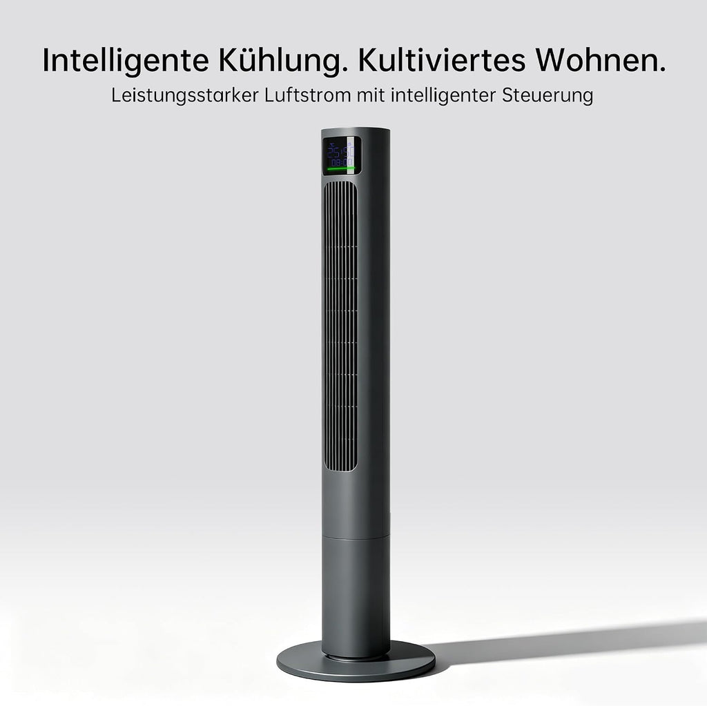 PHILODECO Turmventilator 115 cm Grau, leiser Standventilator mit Fernbedienung leise, 10 m Reichweite, 4 Stufen & 4 Modi, 90° Schwenk, 12h Timer, energiesparend