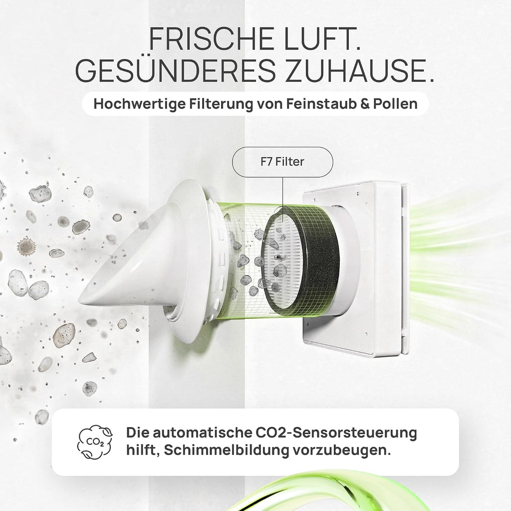 Eco Smart DZWR – Lüfter mit CO₂-Steuerung - Dezentrale Wohnraumlüftung mit Wärmerückgewinnung – F7 Filter & 97% Wärmerückgewinnung – Lüftungssystem 160 mm – 60 m³/h – WLAN & App