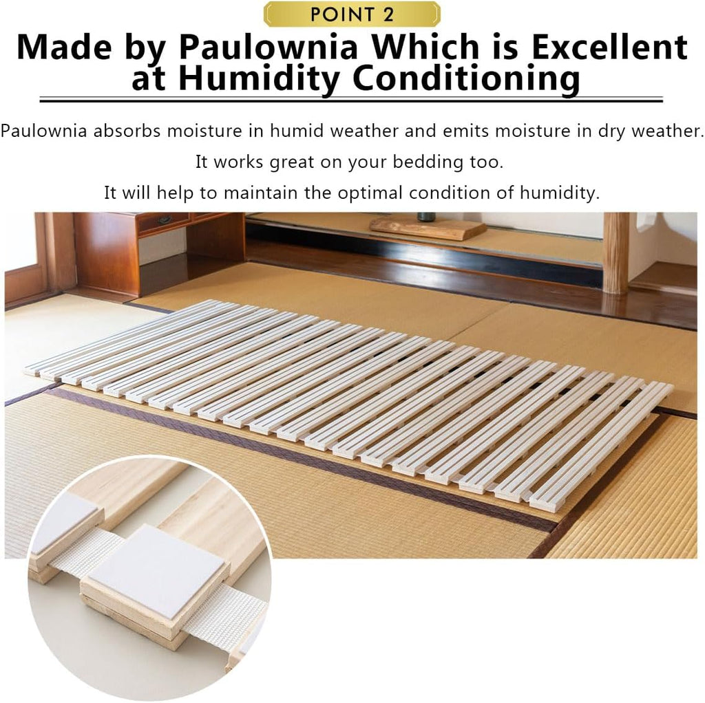 EMOOR Rolllatten Futonbett Einzel Größe (100 x 200 cm), Franco-ROLL für Japanische Boden-Futon-Matratze, Holz Paulownia Boden Unlackiert Natürlich Schlafbettwäsche Gäste Tatami-Matte