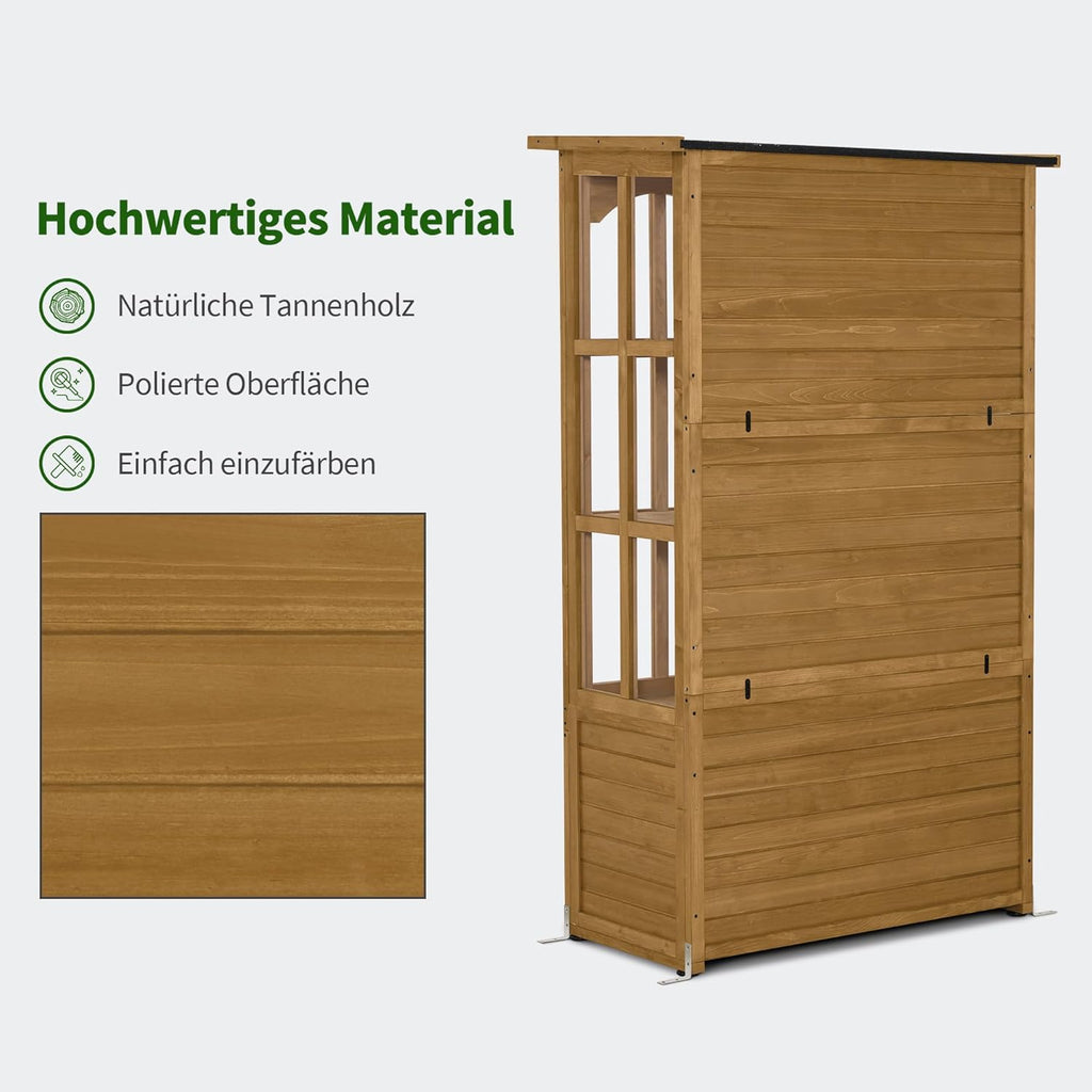 M MCombo Gartenschrank Gartenhaus Holz Wetterfest, Geräteschrank Gerätehaus Outdoor, für Außenbereich Balkon Terrasse, Gartenhütte mit 2 Bewegliche Regale, 58×107×180 cm, 1155 (Natur)