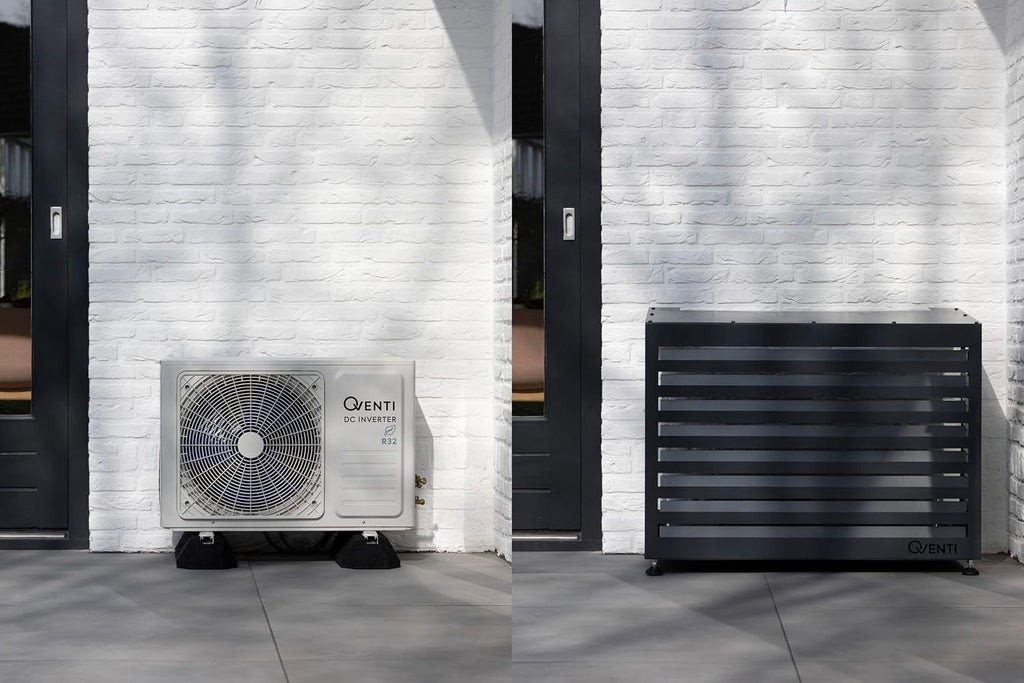 Qventi Abdeckung für Klimaanlage - Anthrazit/Grau - Aluminium - Schutzgitter - Verkleidung - Einfache Montage - Größe S - Außenmaße (LxBxH): 100 x 50 x 75 cm