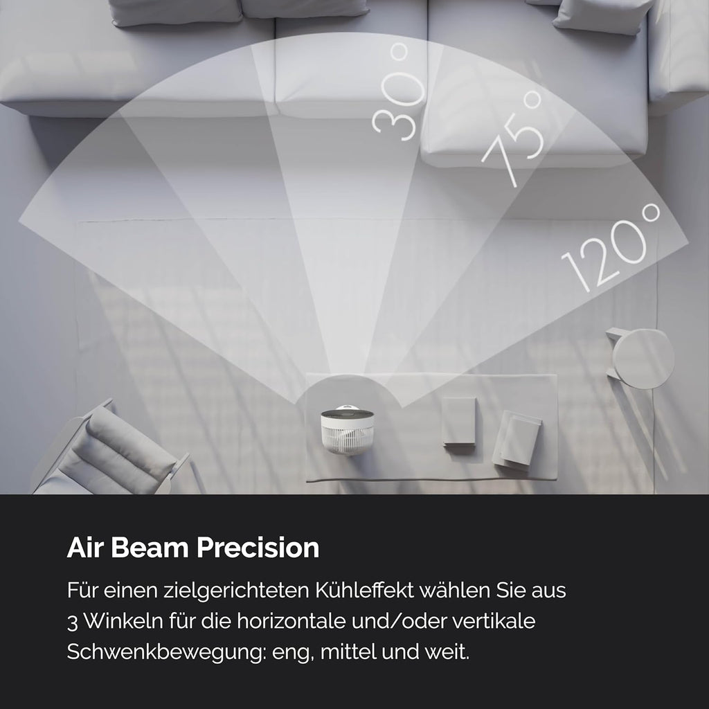 MEACO MeacoFan Sefte Tischventilator - 10 Luftumwälzer mit 12 Geschwindigkeiten - Horizontale und vertikale Oszillation - 3 Oszillationsbereiche - Ultraleise, ferngesteuerte Kühlung, Schwarz