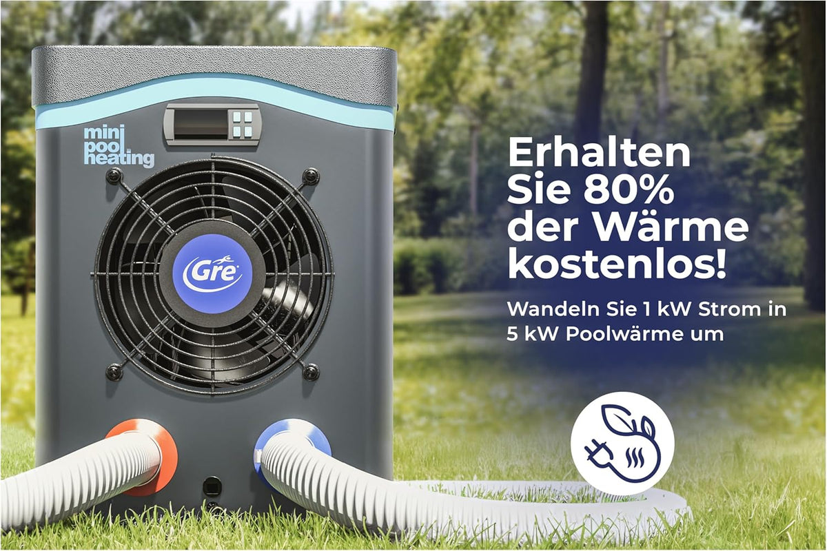 Gre HPM20 – Mini-Wärmepumpe für Aufstellpools bis zu 20 m³, Heizsystem für Aufstellpools, Farbe Grau