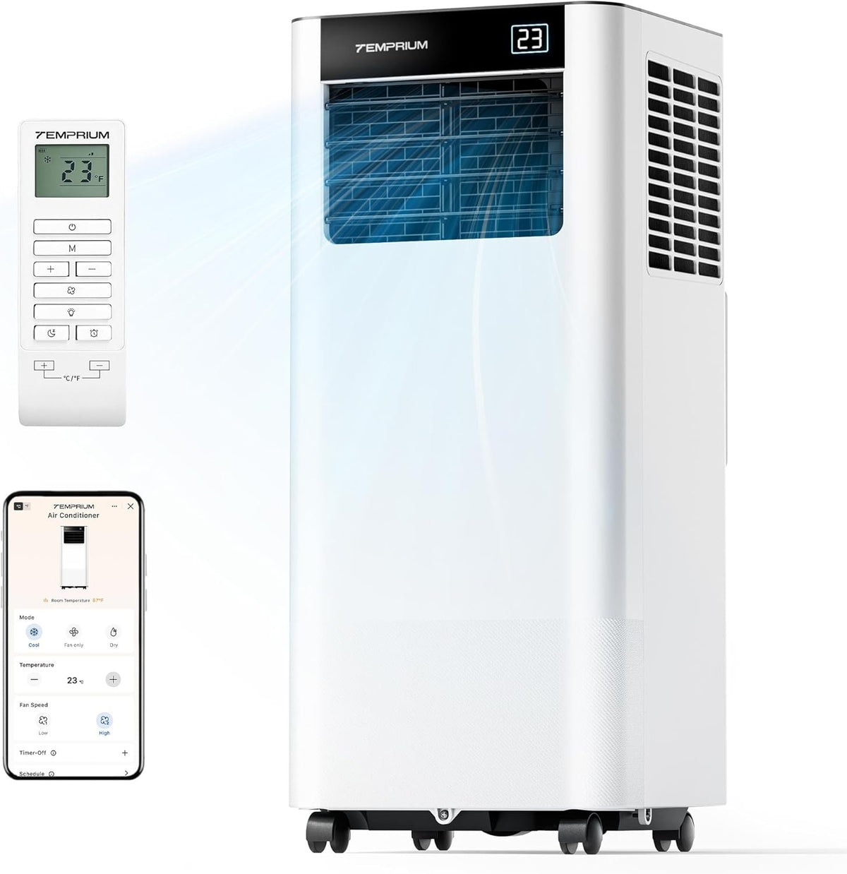 Mobile Klimaanlage 9000BTU 2,6Kw mit Abluftschlauch | 3-in-1 Mobiles Klimagerät | Fensterabdichtung | APP-Steuerung + Fernbedienung | Leiser Betrieb