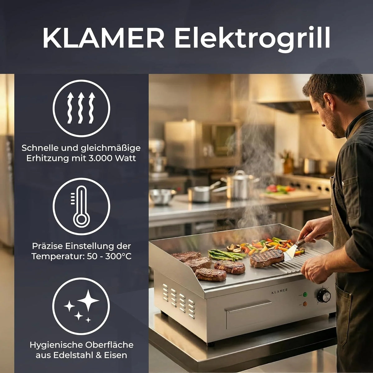 Elektrogrill Edelstahl 3000