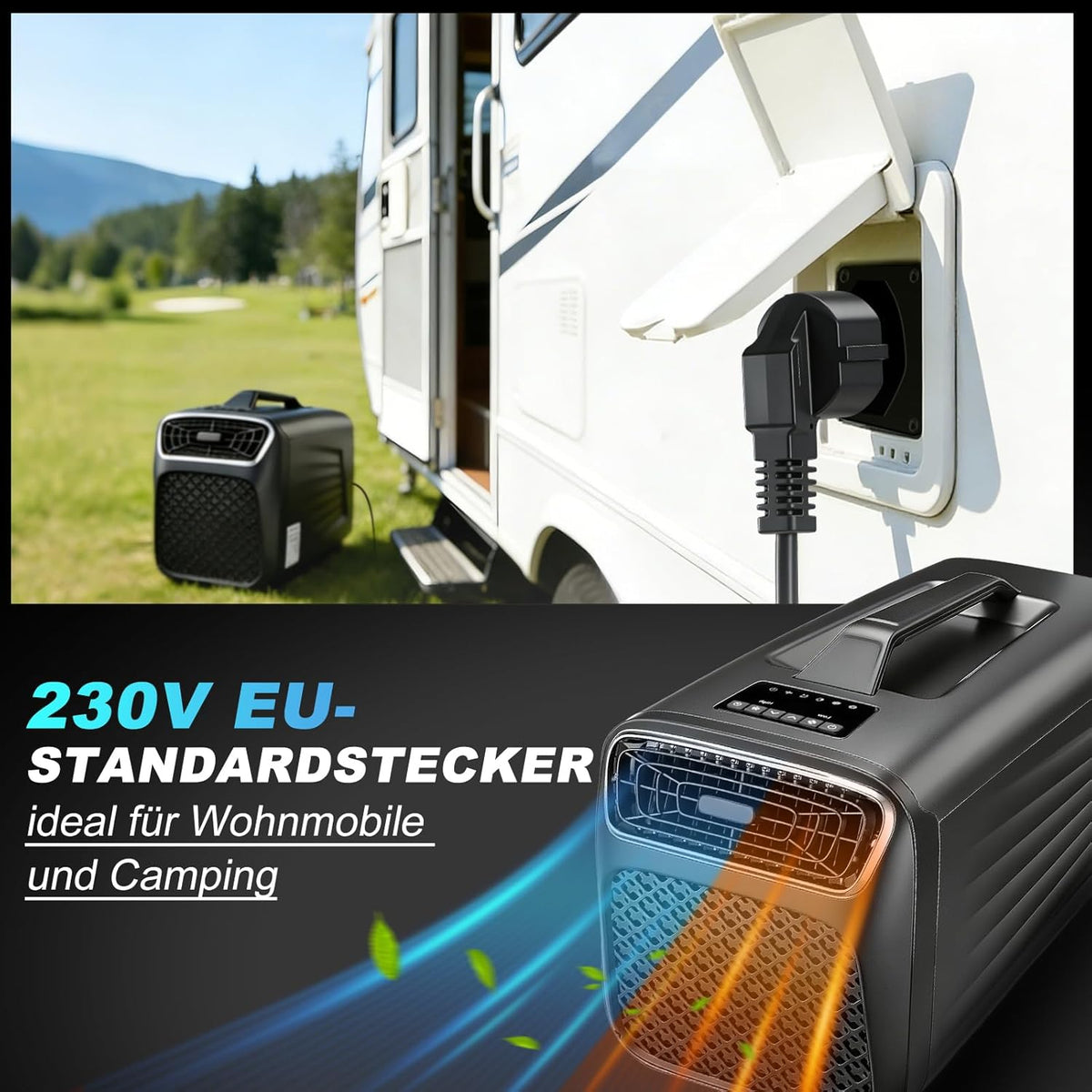 5200 BTU Mobile Klimaanlage mit Abluftschlauch, 10 sqm, 5 in 1 Klimagerät mit Kühlung Entfeuchter Ventilator Heizfunktion, Leise Klimaanlage, Tragbare Camping Klimaanlage für Zelt Wohnmobil Van