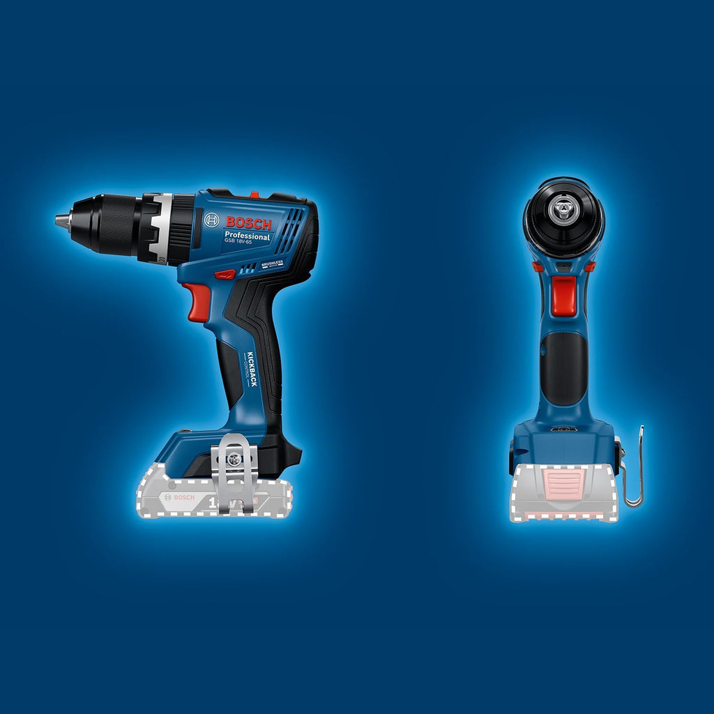 Bosch Professional 18V System Akku-Bohrschrauber GSB 18V-65 (bürstenloser Motor, Kopflänge 175, inkl 2x Akku GBA 18V 5.0Ah, Ladegerät GAL 18V-40, L-BOXX)