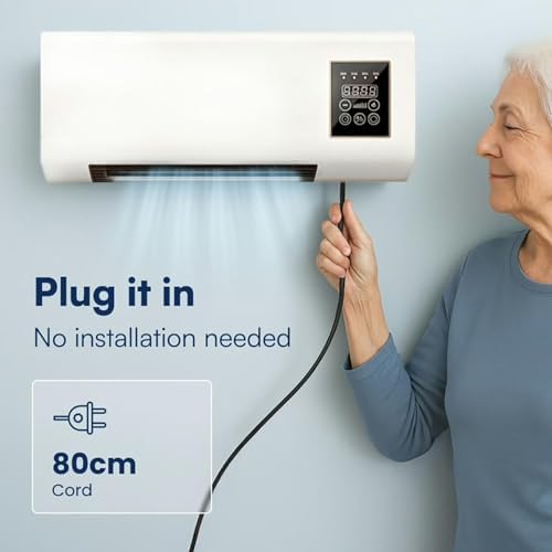 Wandmontage Klimaanlage mit Fernbedienung, 1800W Dual-Mode-Heizungskühler Lüfter für Raum, leise tragbare Klimaanlage mit Timer, energieeffiziente Kühlung für Home Office Schlafzimmer