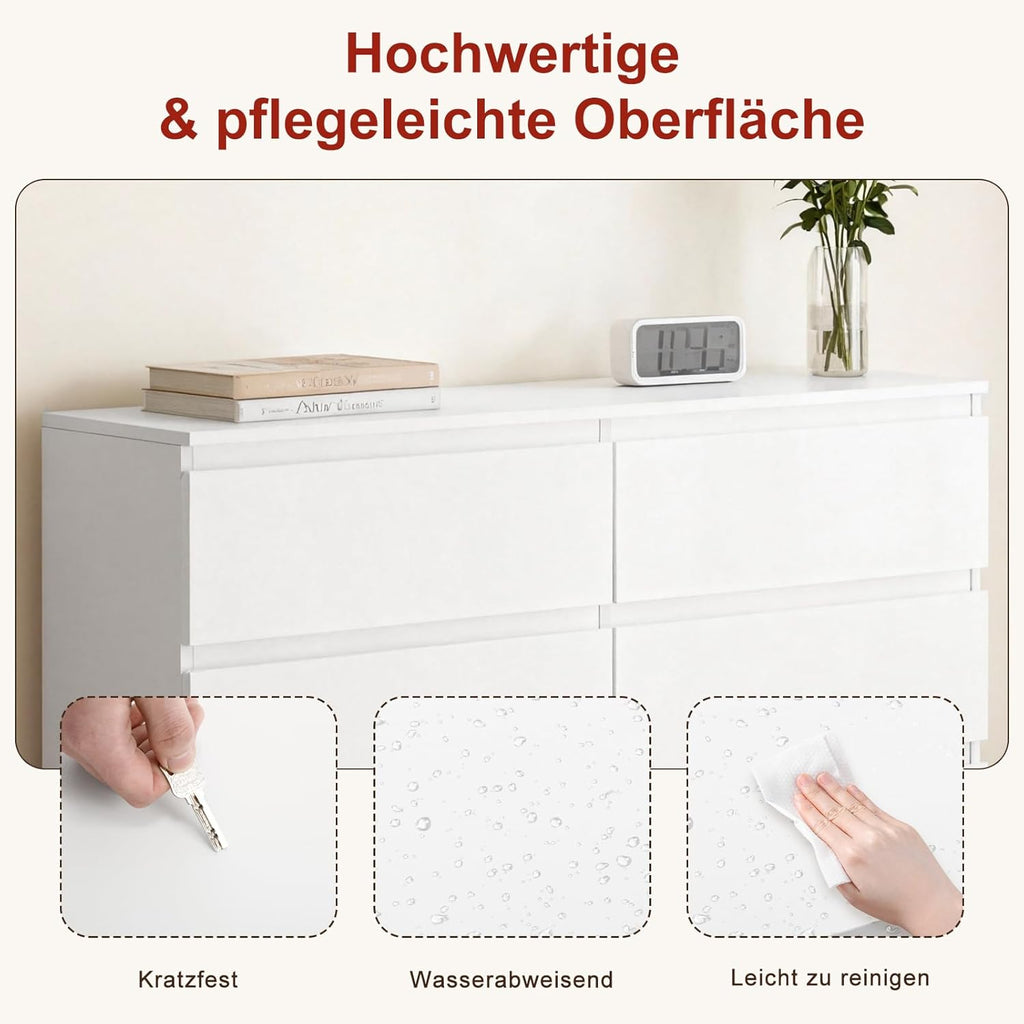 Sweetcrispy Kommode, Weißes Sideboard mit 6 Schubladen, 120×30×75cm, Viel Stauraum für Wohnzimmer, Flur & Schlafzimmer, Moderner Kommodenschrank