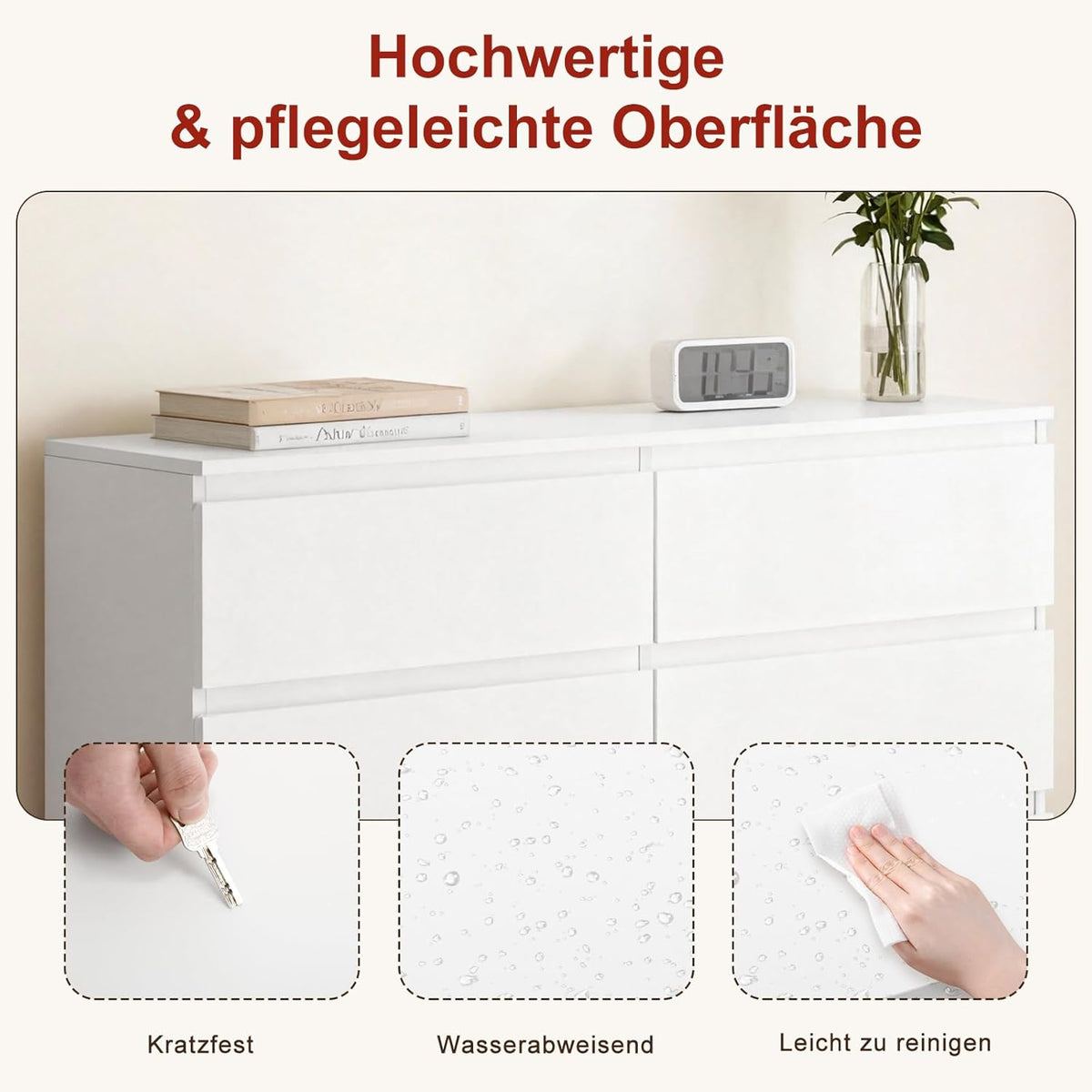 Sweetcrispy Kommode, Weißes Sideboard mit 6 Schubladen, 120×30×75cm, Viel Stauraum für Wohnzimmer, Flur & Schlafzimmer, Moderner Kommodenschrank