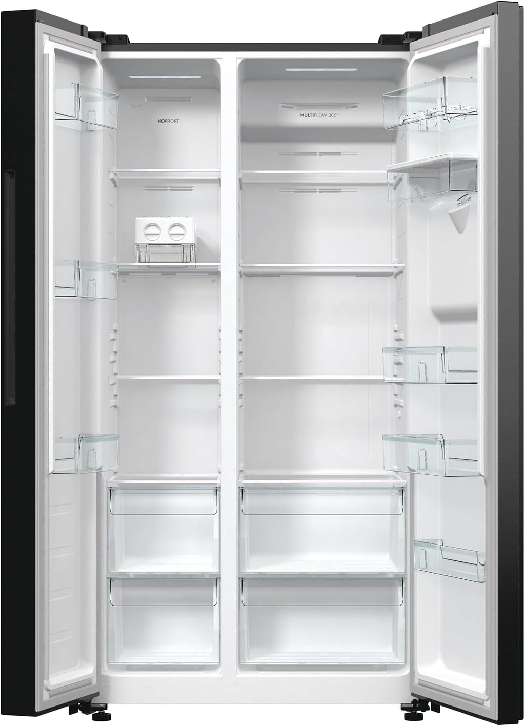 Gorenje NRR 9185 EABXLWD Side by Side Kühl-Gefrierkombination, Made in Europe, EEK E, NoFrostPlus, Inverter-Kompressor, Crisp Zone, ConvertActive Zone, FastFreeze, 178,6 cm, schwarz