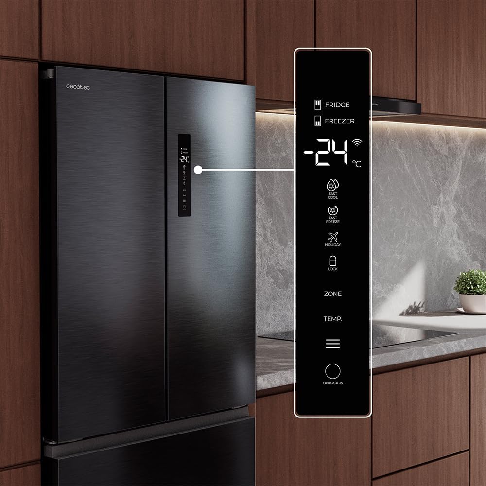 Cecotec Kühlschrank Französische Tür Total No Frost Bolero CoolMarket F2D 403 Inox E, Extra Kapazität Max 403 L, Höhe 170 cm und 70 cm Breite, FreshNessFlexHub Schublade, Inverter-Kompressor