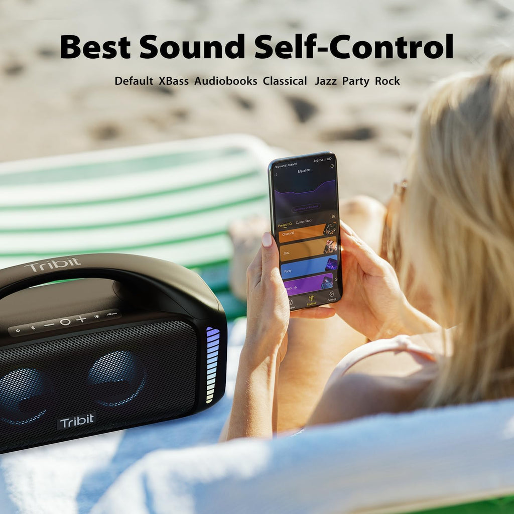 Tribit Bluetooth Lautsprecher StormBox Blast,Tragbarer Party Lautsprecher 90W Lauter Stereo Sound mit XBass LED-Lichtshow Bluetooth 5.3,Wasserdichter IPX7,TWS,30 Stunden Spielzeit für Draußen