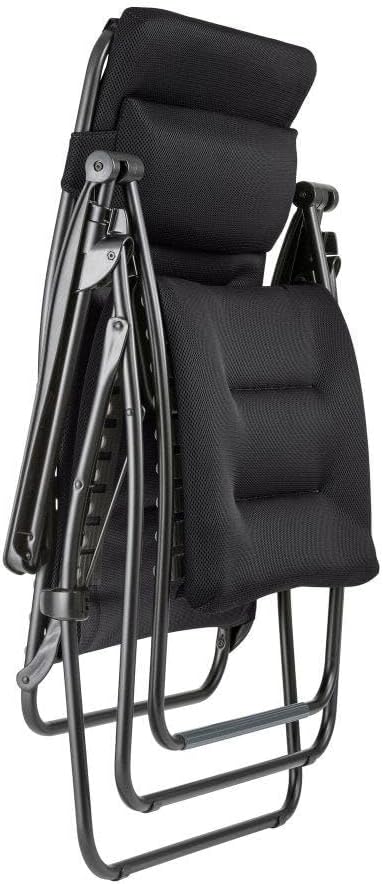 LAFUMA MOBILIER - Gepolsterter Relaxsessel Zero Gravity RSX CLIP XL - Klappbare Liege für Garten und Innenbereich - AirComfort-Gewebe - Vielseitiger Liegestuhl, Top-Komfort, Frankreich - Schwarz Stahl