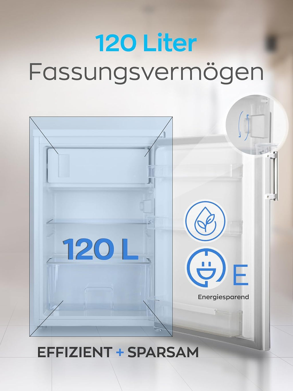 HEINRICHS Getränkekühlschrank 120L klein kompakt leise: 40db mit Gefrierfach( 13L) Mini-Bar; Tisch-Kühlschrank; Mini Kühlschrank mit Gefrierfach; perfekt geeignet für Büro Camping Garten Outdoor,weiß